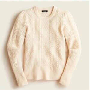 J Crew Ivory Stretch wool cable knit crewneck sweater Knit Pullover Size XS 90s